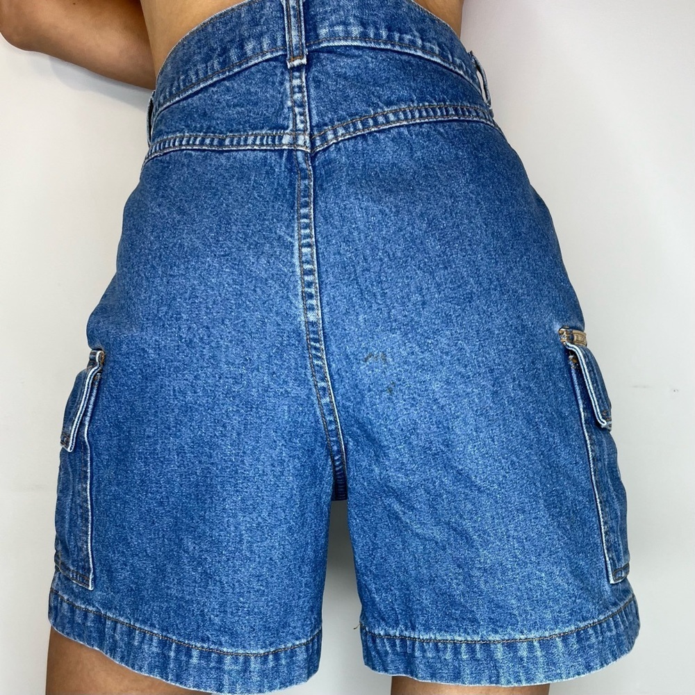 Vintage high rise 100% cotton denim jean cargo shorts 32 - Picture 1 of 8